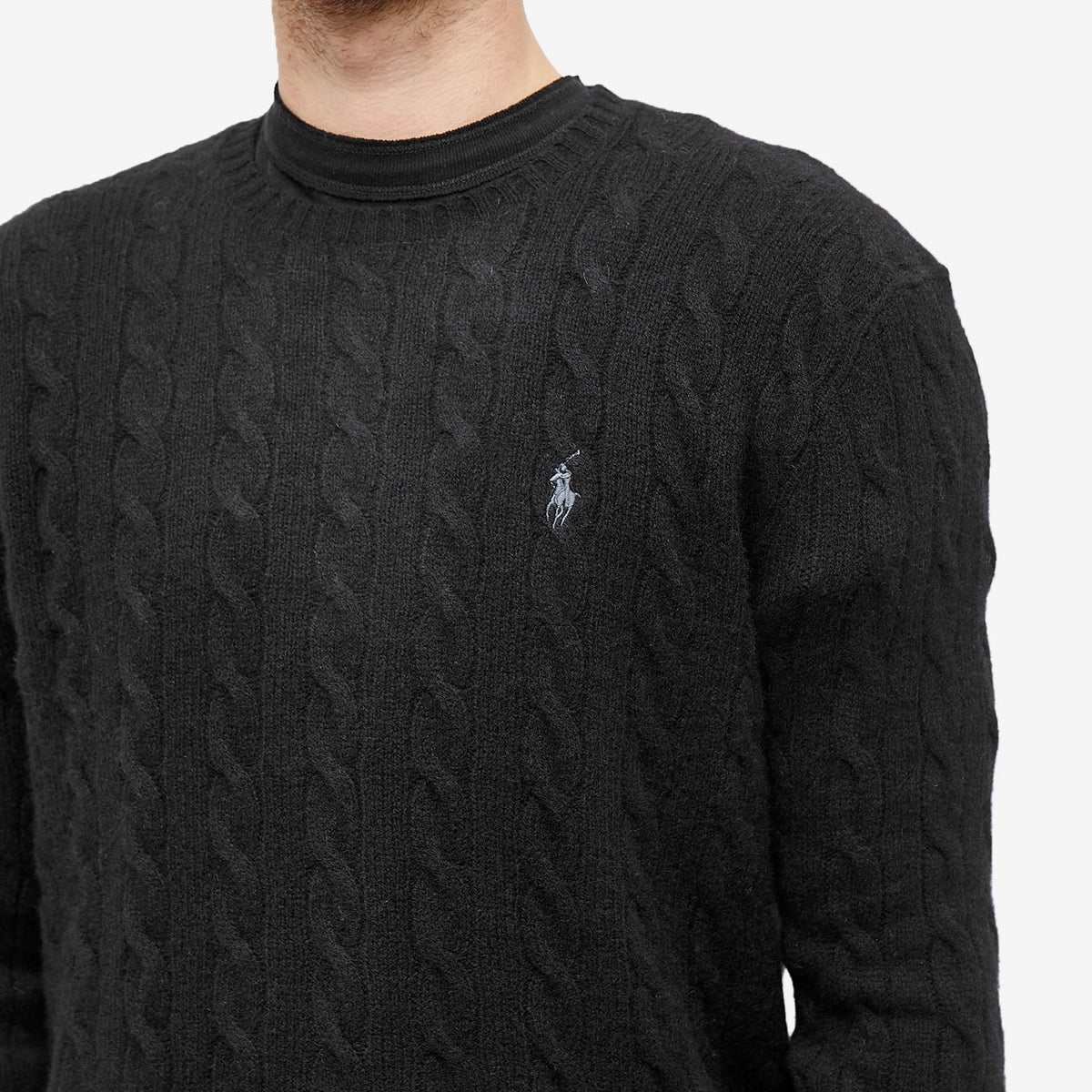 Polo Ralph Lauren Fine Cable Crewneck Sweater — Polo Black — styled view