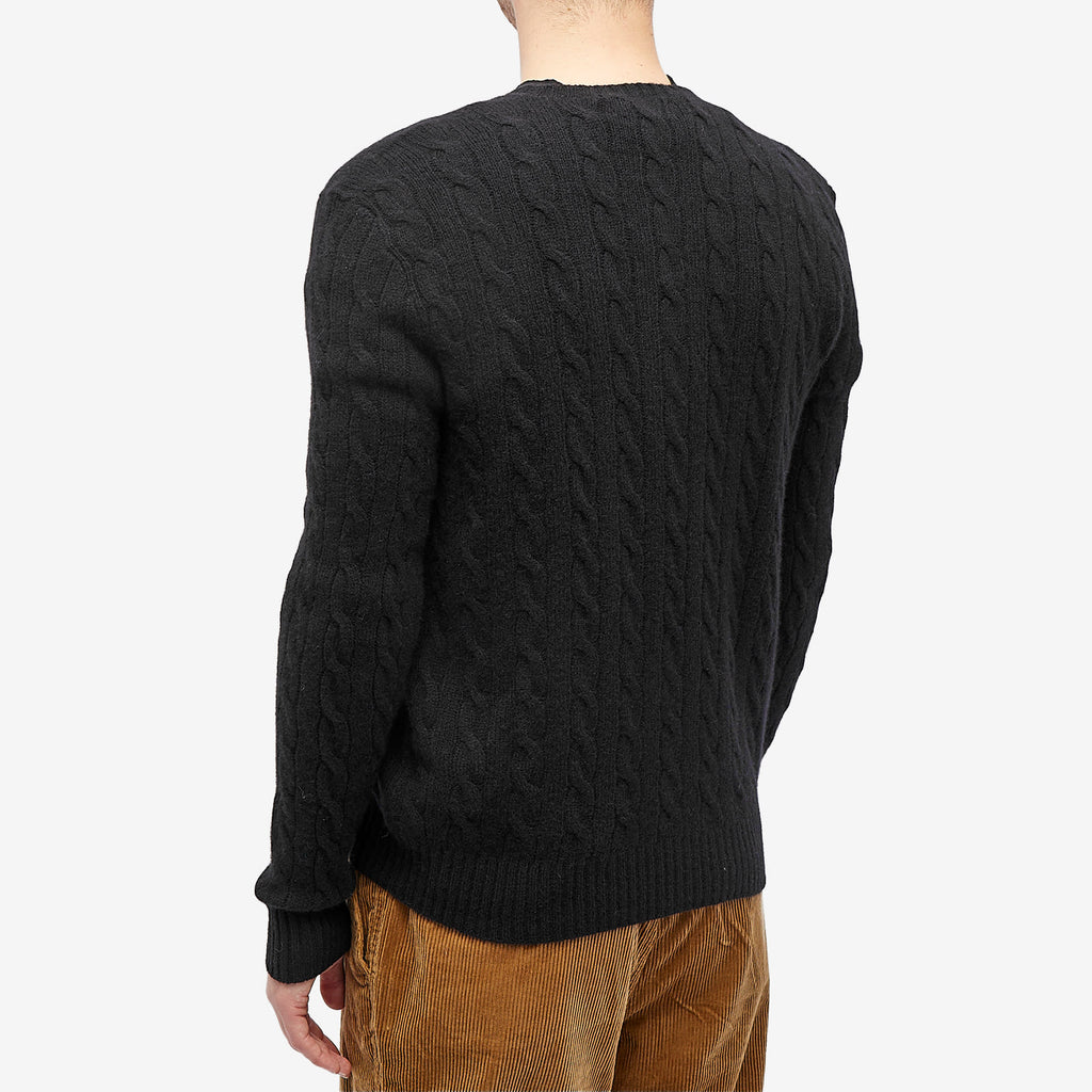 Polo Ralph Lauren Fine Cable Crewneck Sweater — Polo Black — back styled view