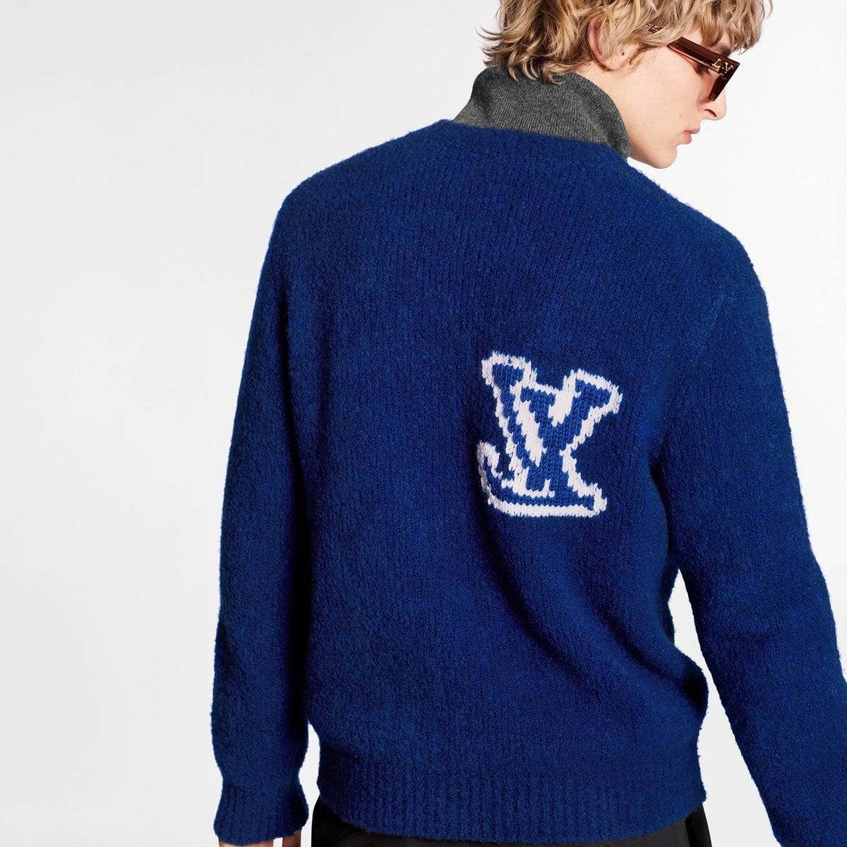 Louis Vuitton LV Intarsia Crewneck — Electric Blue — back model