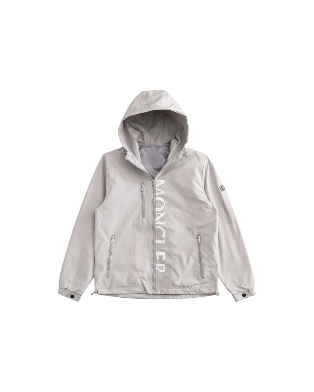 Moncler Vertical Logo Hooded Jacket — Light Grey — transparent front