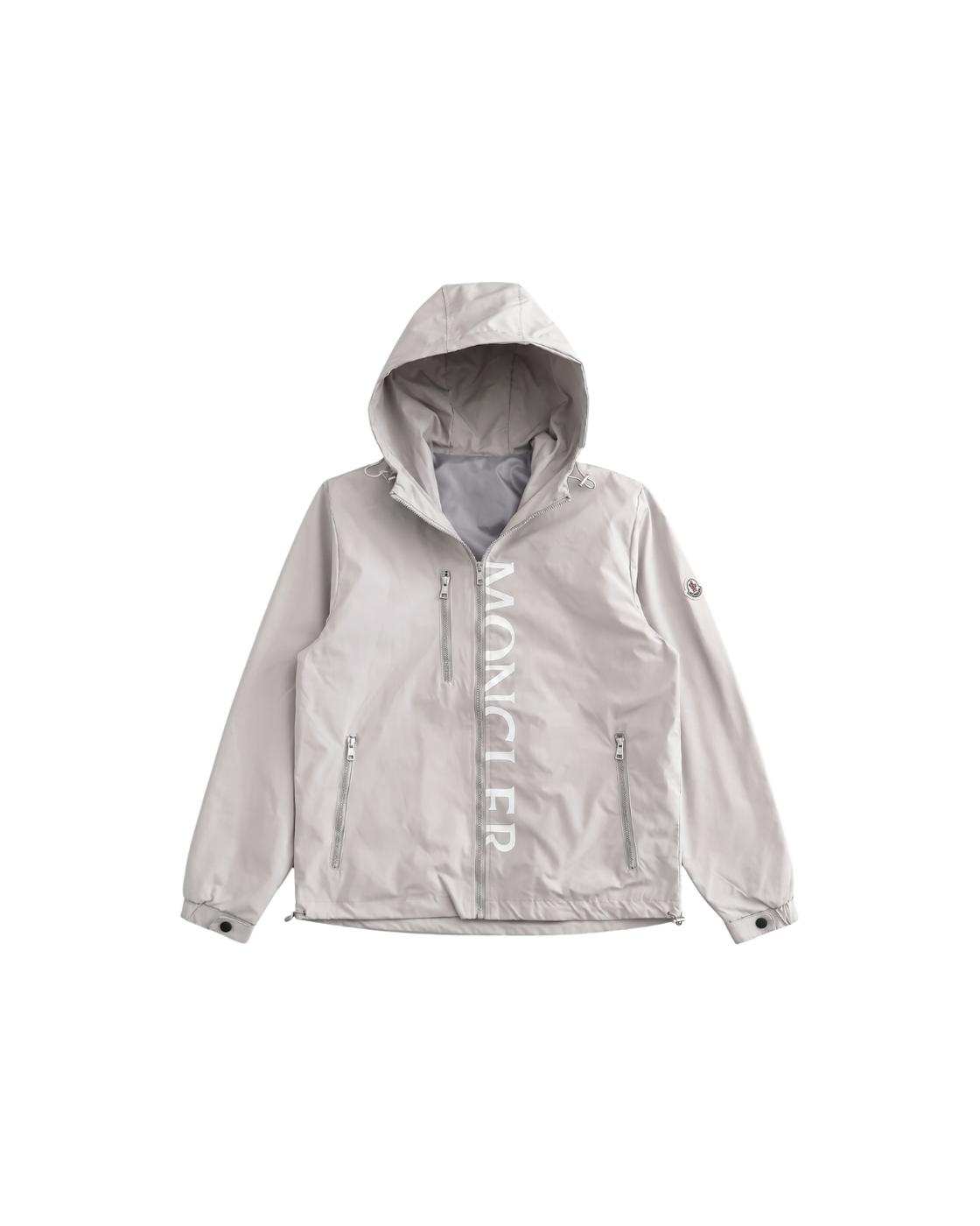 Moncler Vertical Logo Hooded Jacket — Light Grey — transparent front