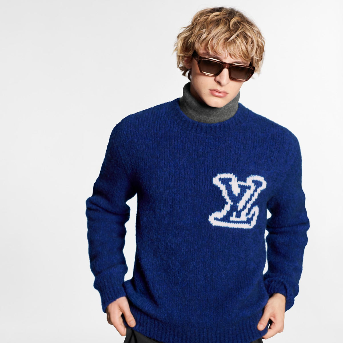 Louis Vuitton LV Intarsia Crewneck — Electric Blue — front model