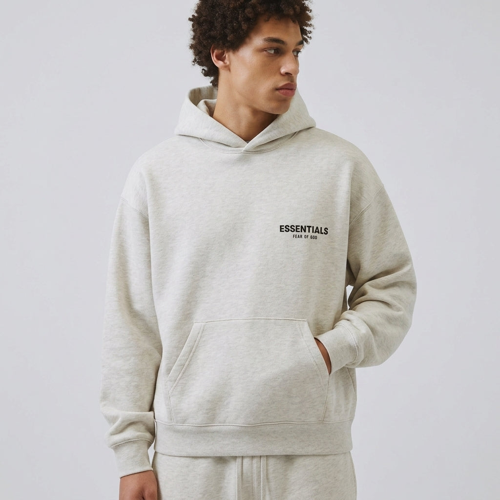 ESSENTIALS SS22 CORE BACK LOGO HOODIE — LIGHT OATMEAL — view 4