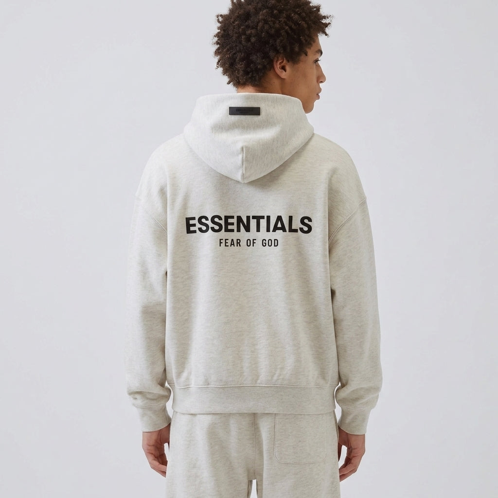 ESSENTIALS SS22 CORE BACK LOGO HOODIE — LIGHT OATMEAL — view 3