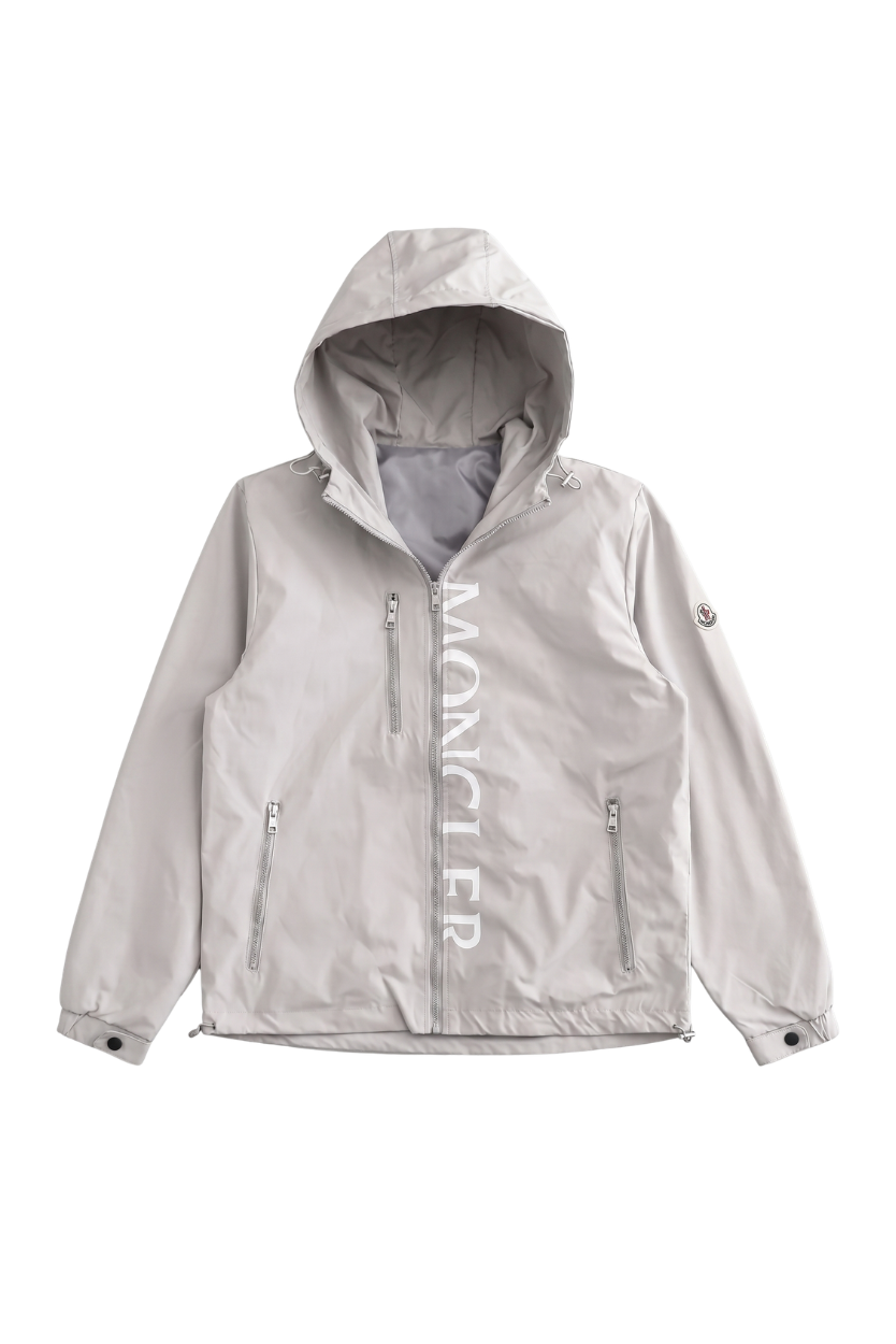 Moncler Vertical Logo Hooded Jacket — Light Grey — front