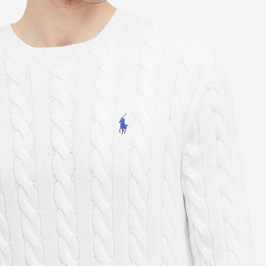 Polo Ralph Lauren Cable Crewneck Sweater — White — styled view