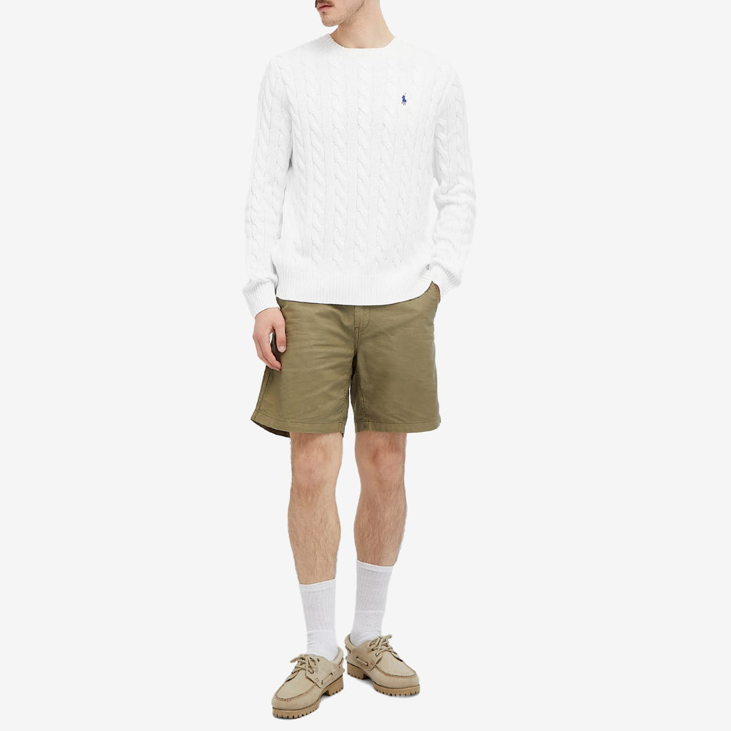 Polo Ralph Lauren Cable Crewneck Sweater — White — styled view