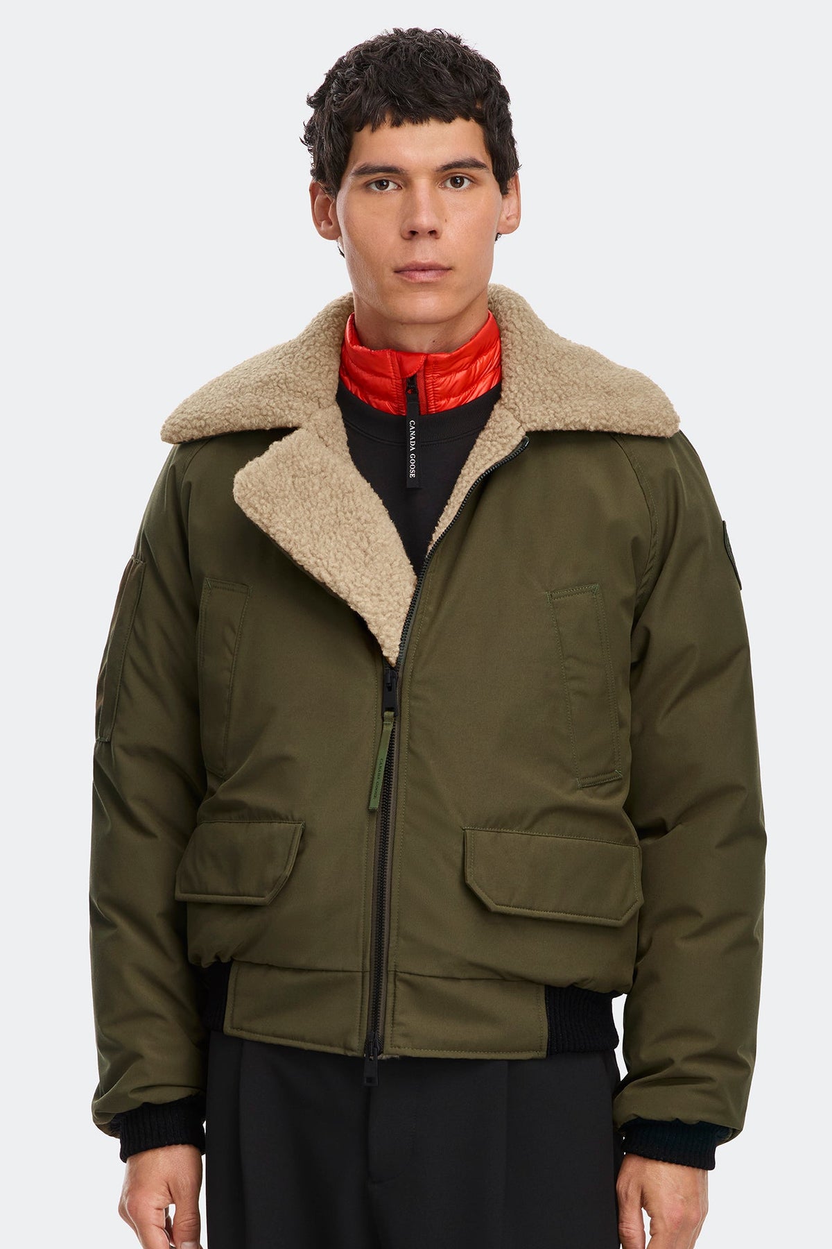 Canada Goose Chilliwack Aviator Bomber Jacket — Military Green — Front, closed