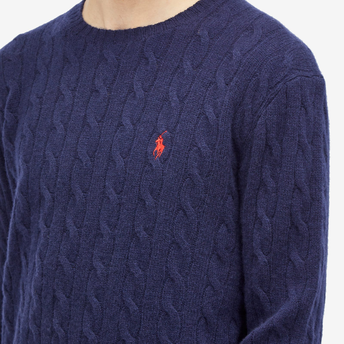 Polo Ralph Lauren Fine Cable Crewneck Sweater — Hunter Navy — styled view