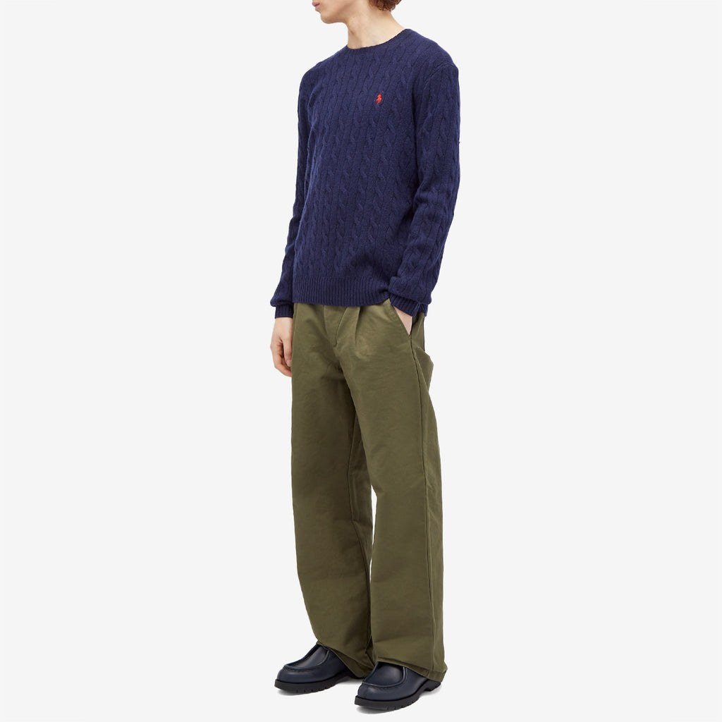 Polo Ralph Lauren Fine Cable Crewneck Sweater — Hunter Navy — styled view
