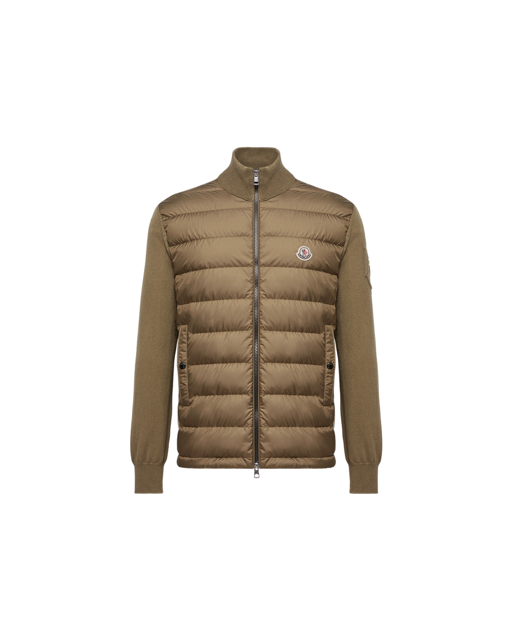 Moncler Padded Zip-Up Cotton Cardigan — Olive — transparent front