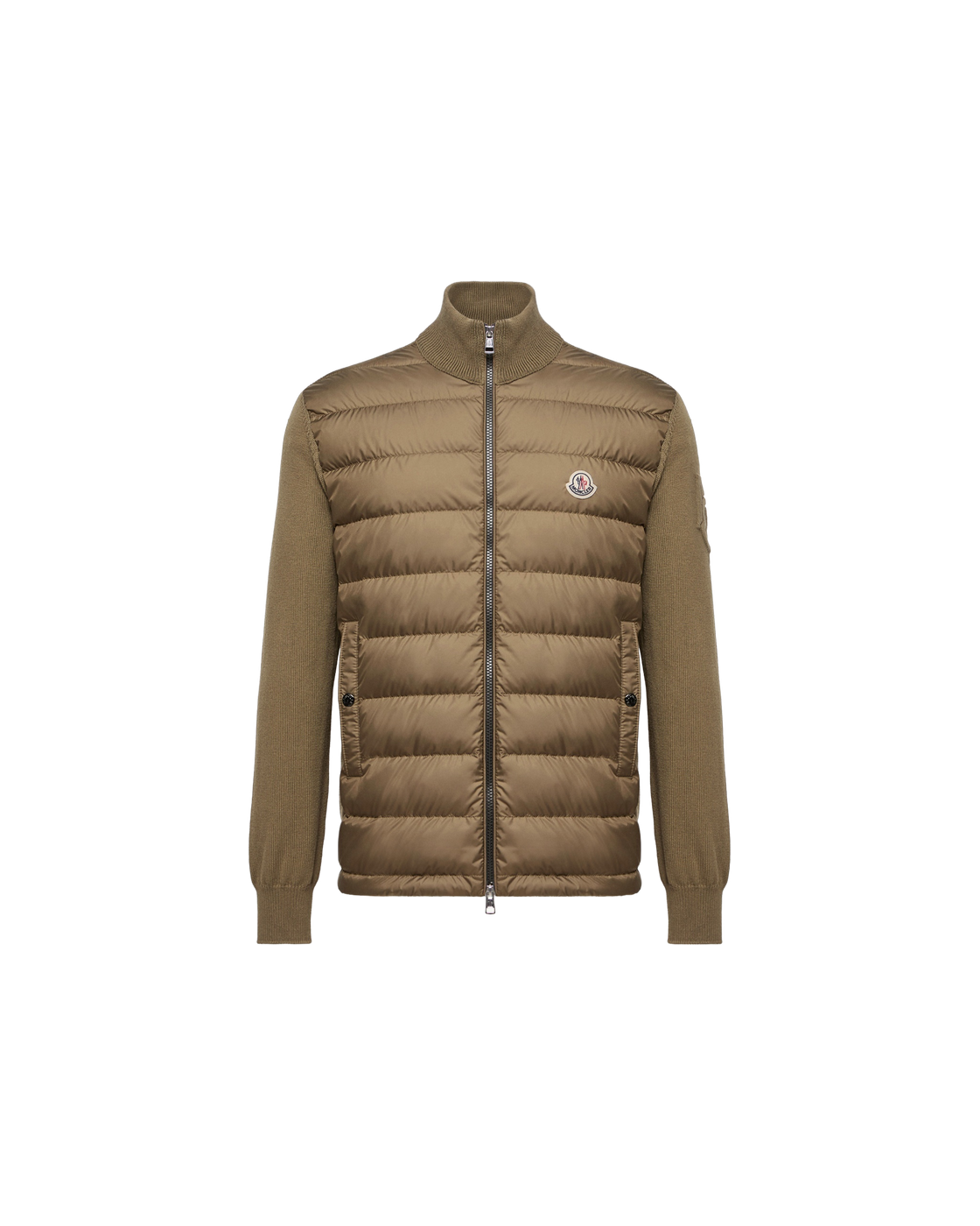 Moncler Padded Zip-Up Cotton Cardigan — Olive — transparent front