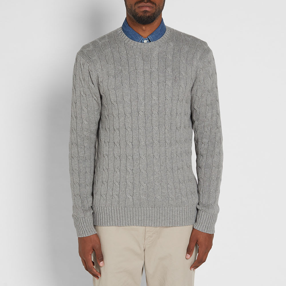 Polo Ralph Lauren Cable Crewneck Sweater — Andover Heather — styled view