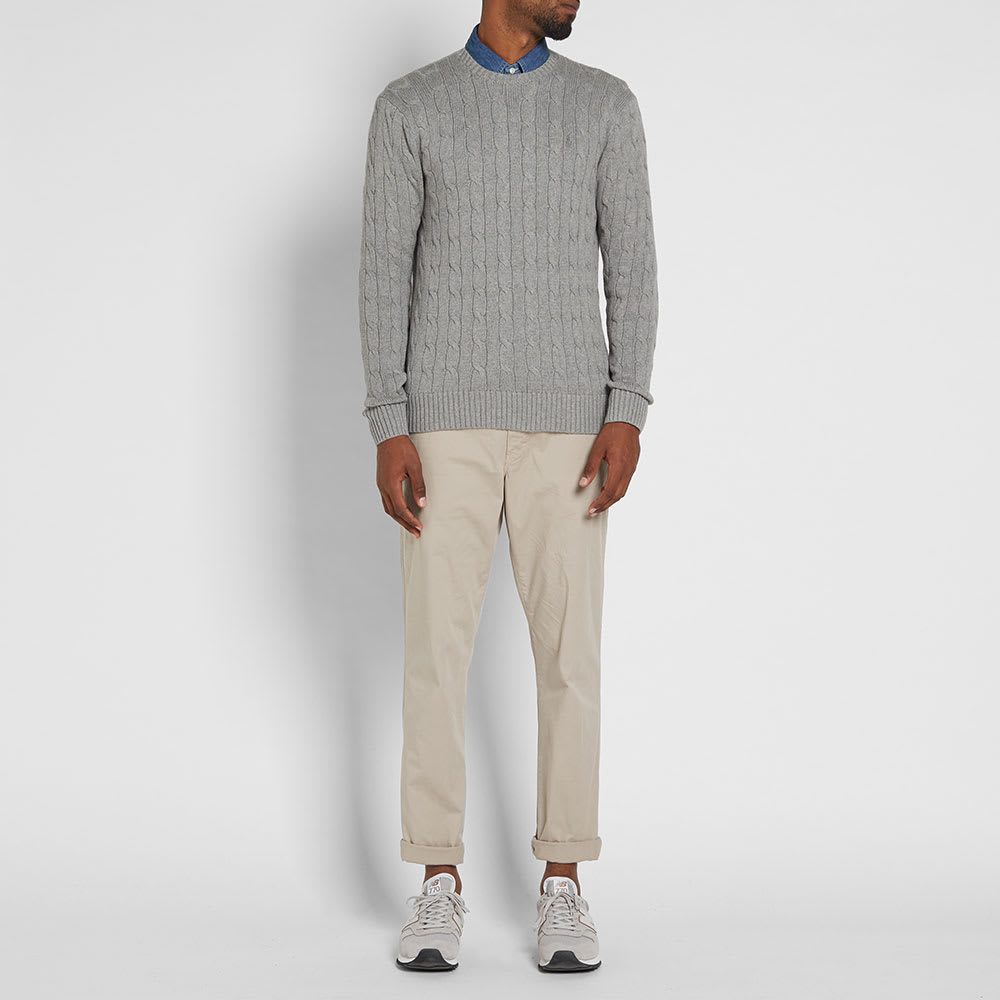 Polo Ralph Lauren Cable Crewneck Sweater — Andover Heather — styled view