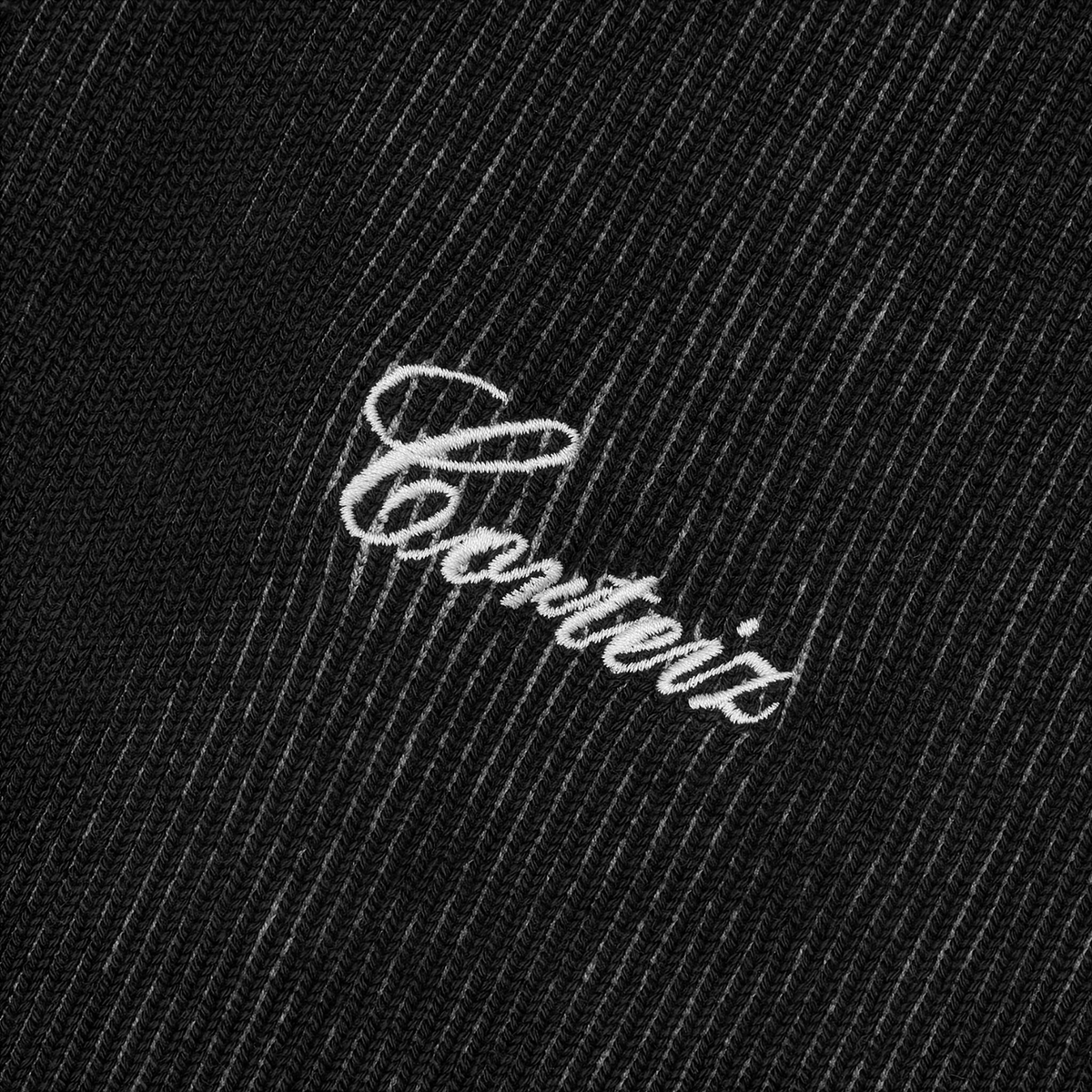 Corteiz 2 Tone Ribbed Knit Zip-Up — Black — logo and knit detail