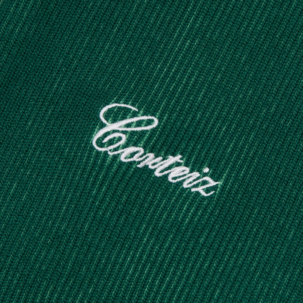 Corteiz 2 Tone Ribbed Knit Zip-Up — Green — logo and knit detail