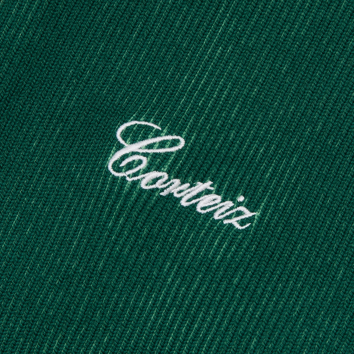 Corteiz 2 Tone Ribbed Knit Zip-Up — Green — logo and knit detail