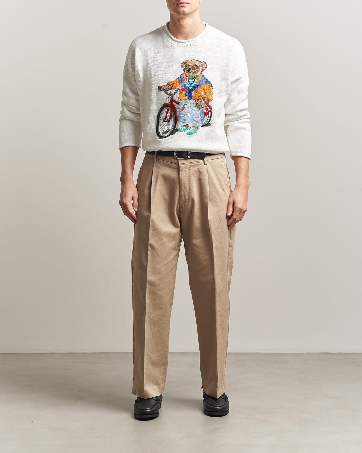 Polo Ralph Lauren Cycling Bear Crewneck Sweater — Deckwash White — styled view