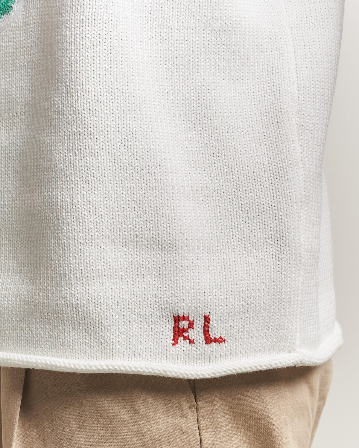 Polo Ralph Lauren Cycling Bear Crewneck Sweater — Deckwash White — design detail