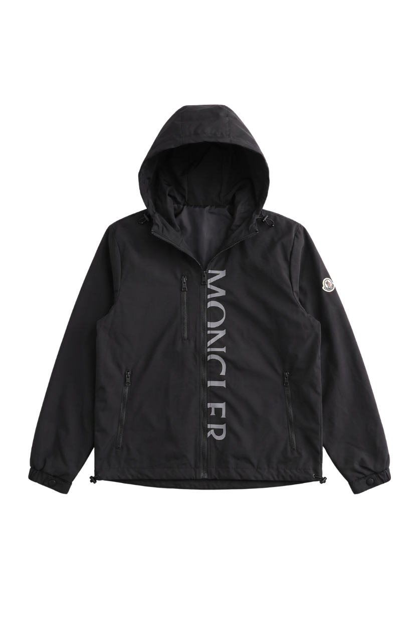 Moncler Vertical Logo Hooded Jacket — Black — front