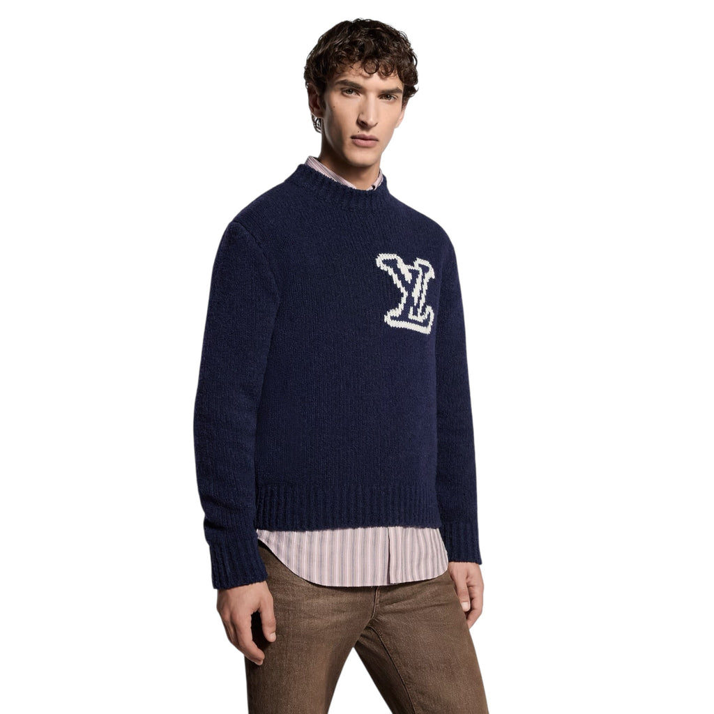 Louis Vuitton LV Intarsia Crewneck — Purple Indigo — front model