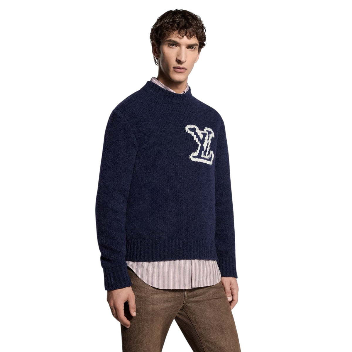 Louis Vuitton LV Intarsia Crewneck — Purple Indigo — front model