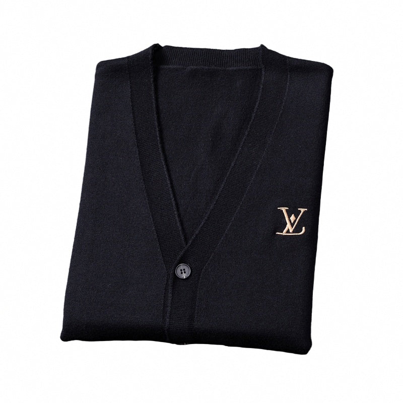 Louis Vuitton Monogram Accent Cardigan — Black / Beige — detail view