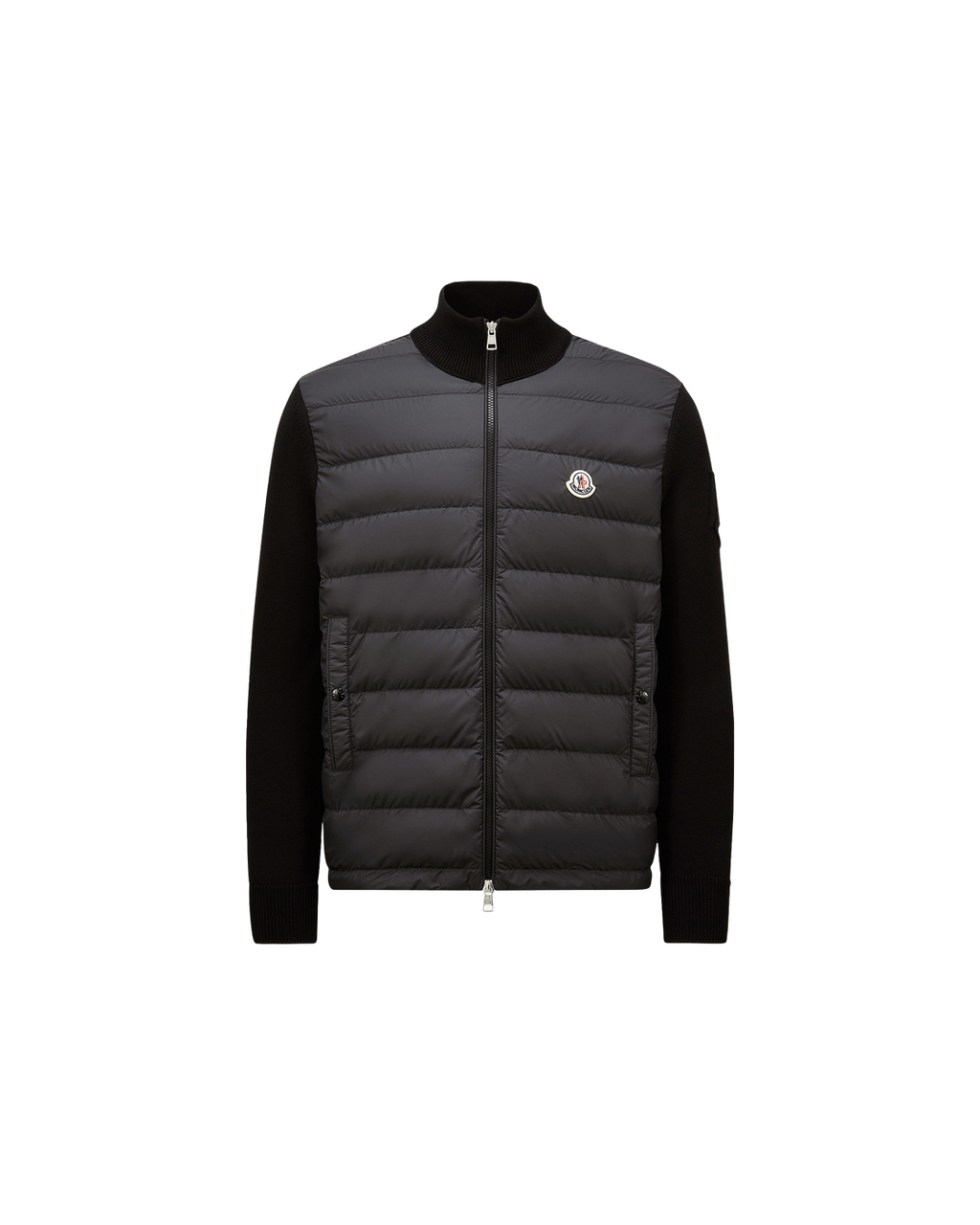 Moncler Padded Zip-Up Cotton Cardigan — Black — transparent front