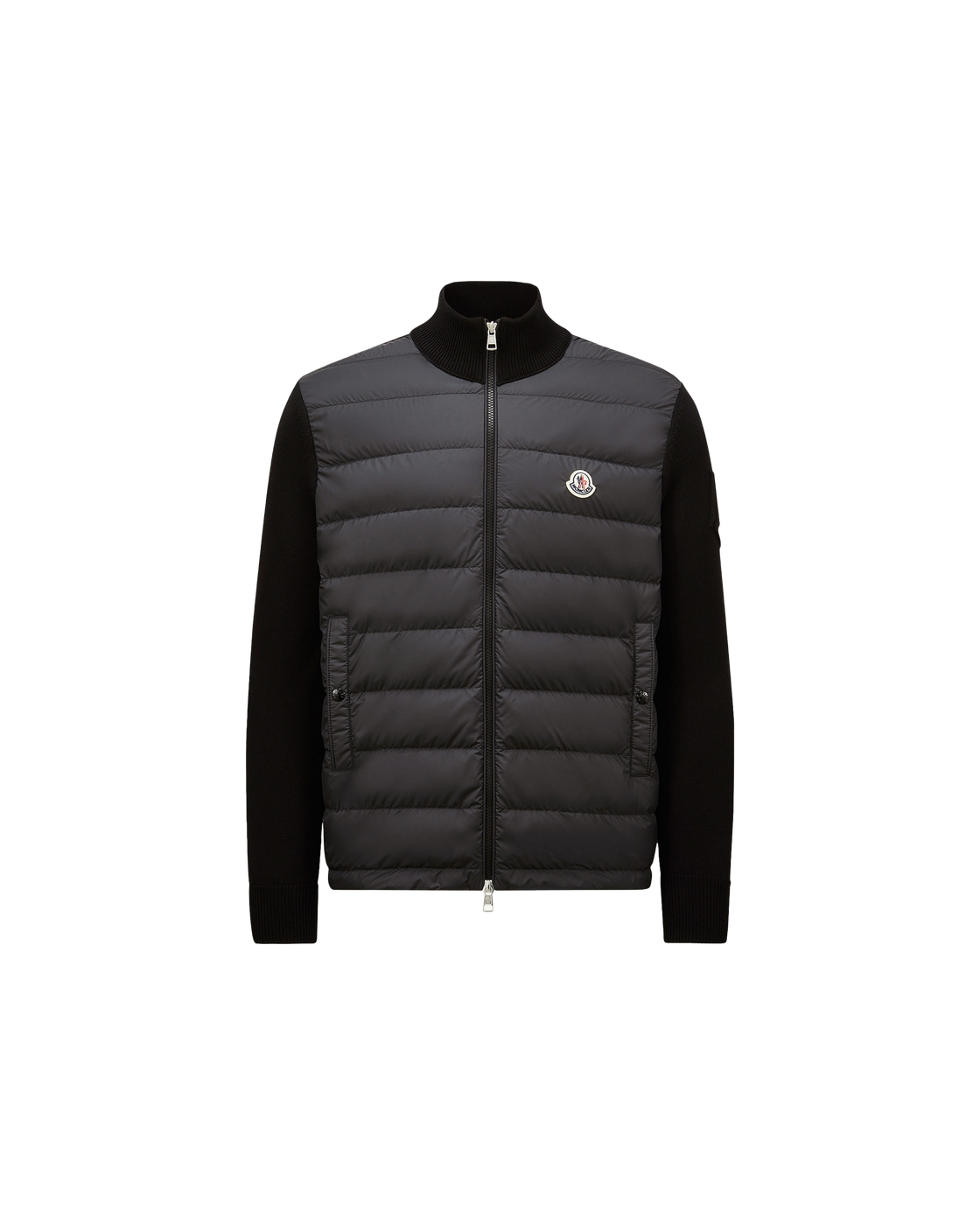 Moncler Padded Zip-Up Cotton Cardigan — Black — transparent front