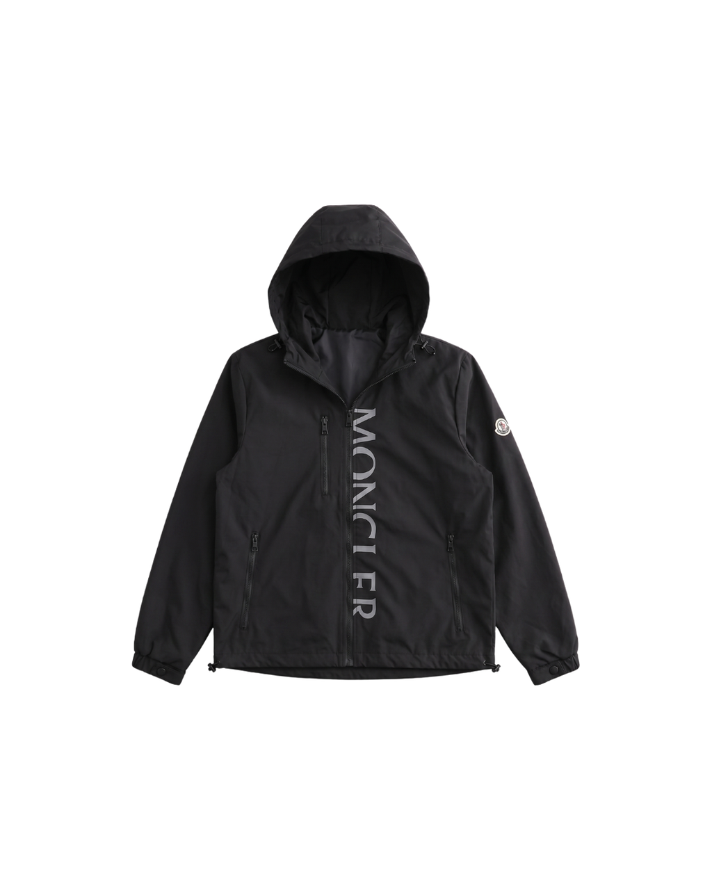 Moncler Vertical Logo Hooded Jacket — Black — transparent front
