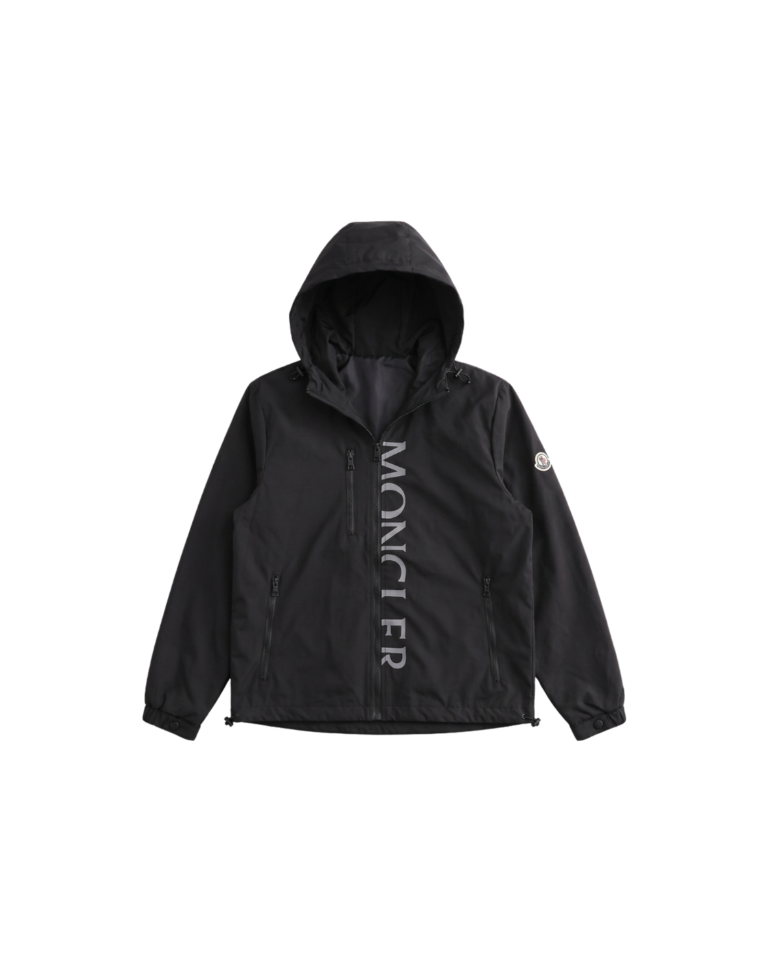 Moncler Vertical Logo Hooded Jacket — Black — transparent front