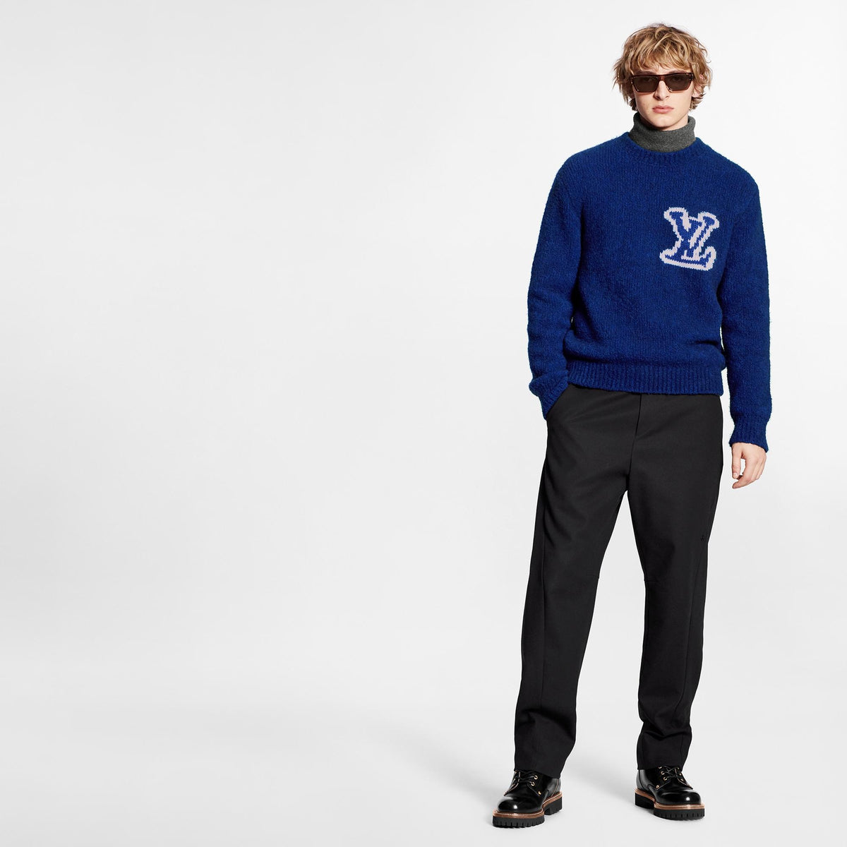 Louis Vuitton LV Intarsia Crewneck — Electric Blue — full model