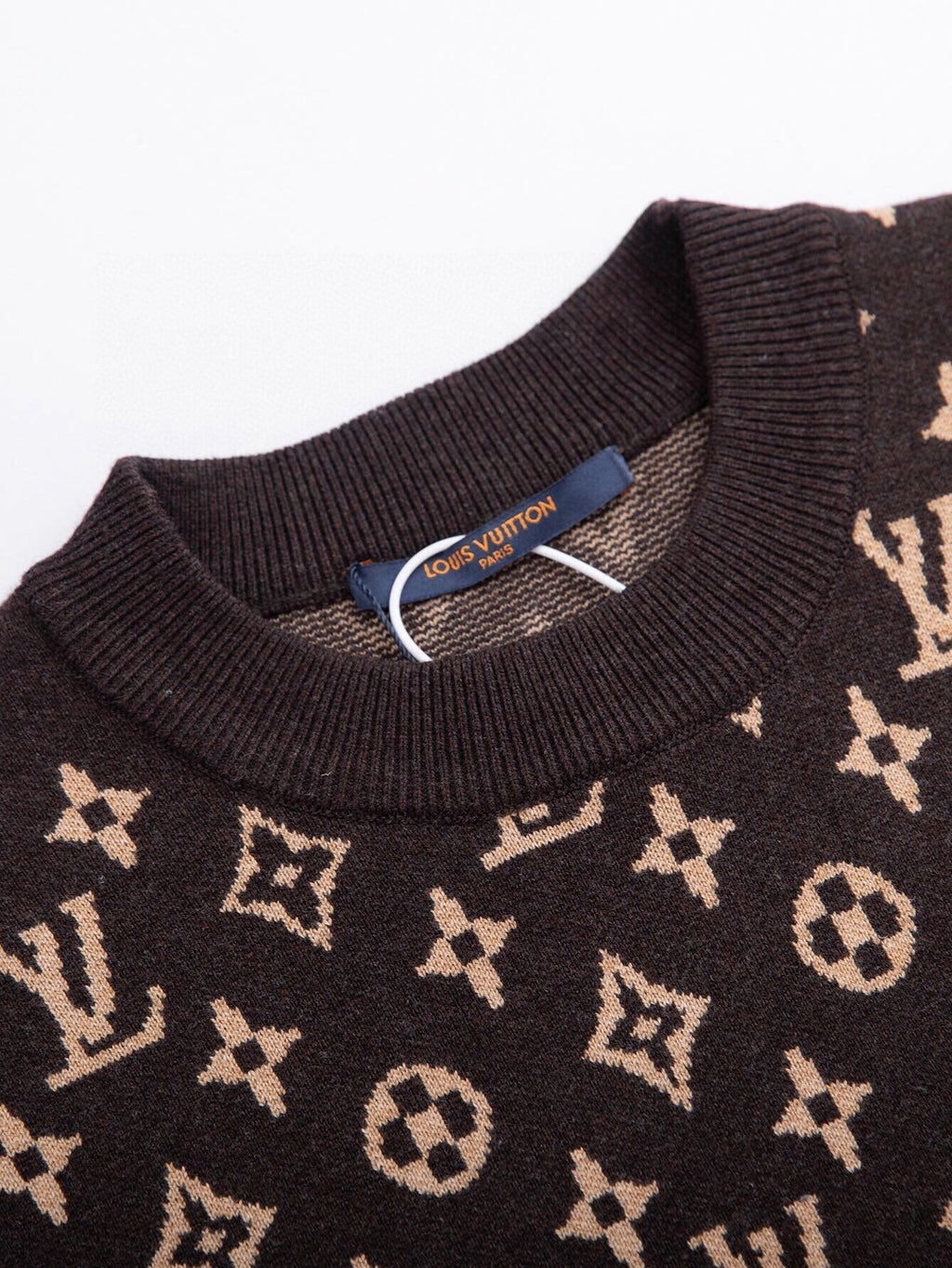 Louis Vuitton Monogram Signature Knit Sweater — Brown / Beige — detail view