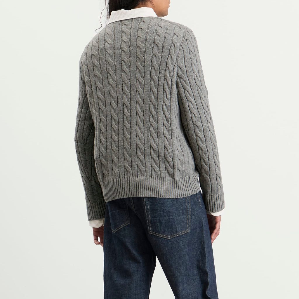 Polo Ralph Lauren Cable Sweater — Fawn Grey Heather — back styled view