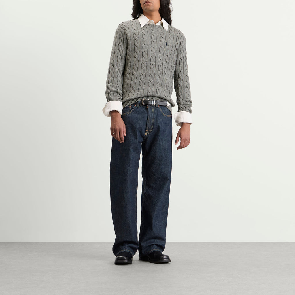 Polo Ralph Lauren Cable Sweater — Fawn Grey Heather — styled view