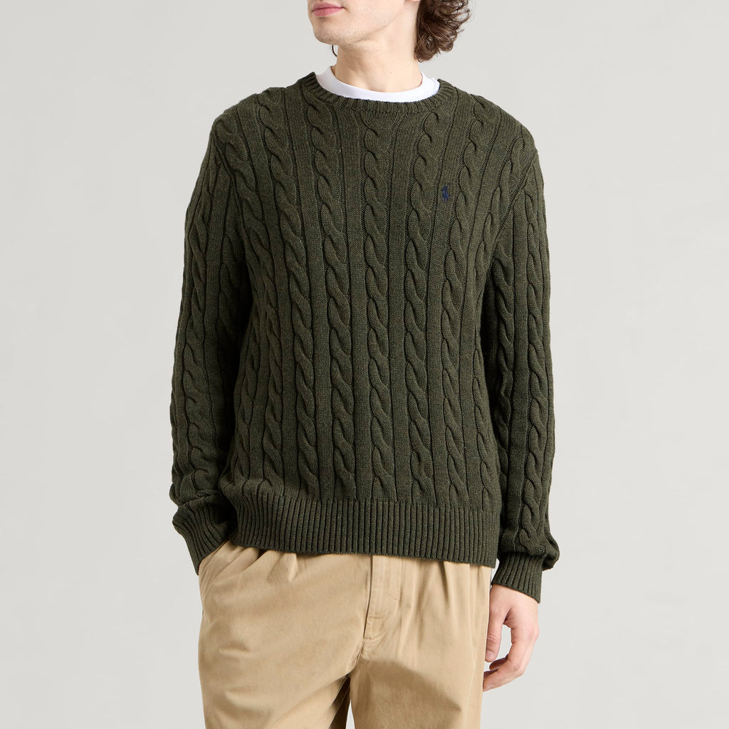 Polo Ralph Lauren Cable Sweater — Olive Shrub Heather — styled view