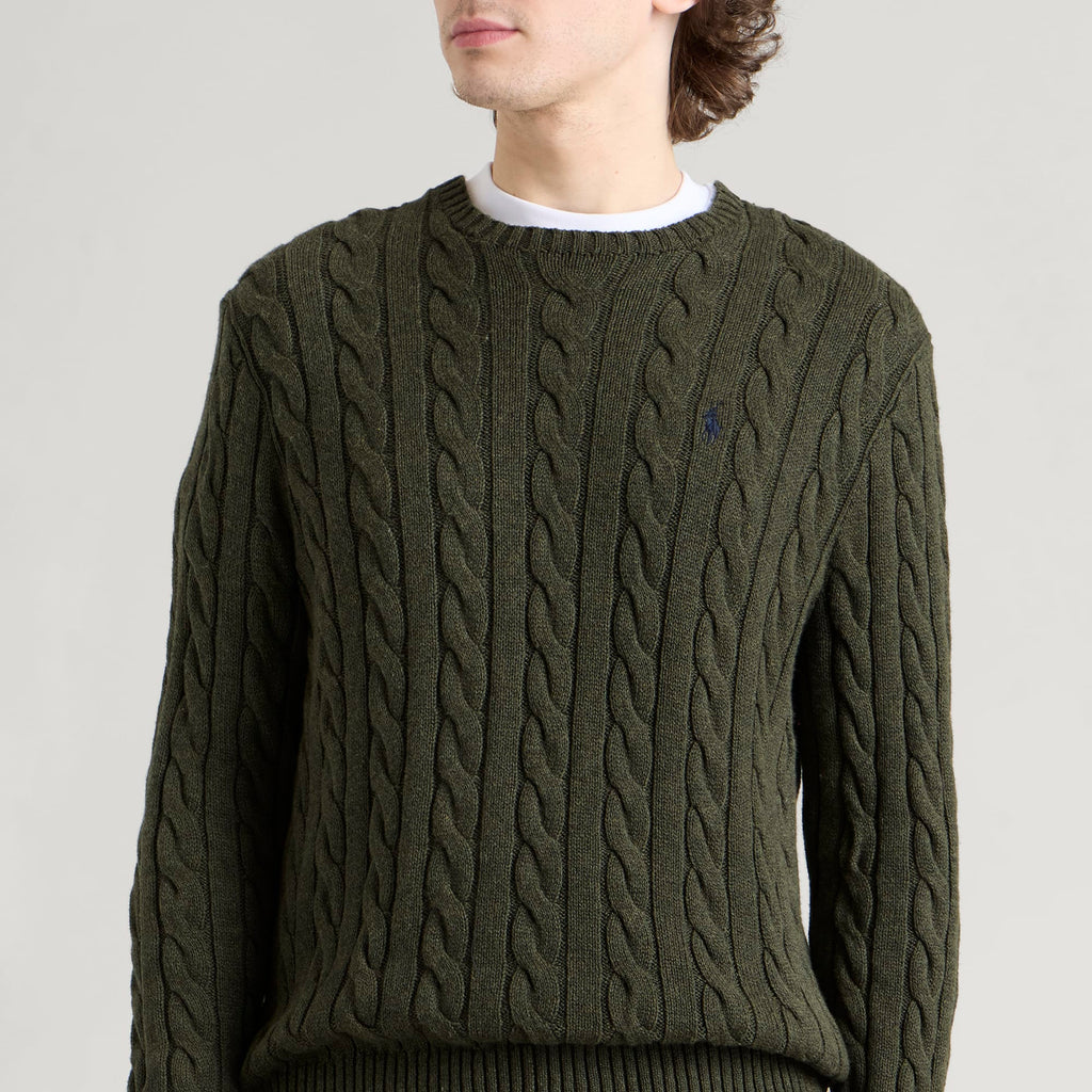 Polo Ralph Lauren Cable Sweater — Olive Shrub Heather — styled view