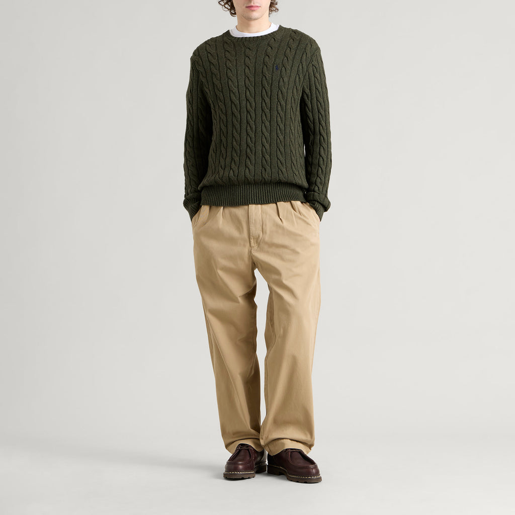 Polo Ralph Lauren Cable Sweater — Olive Shrub Heather — styled view