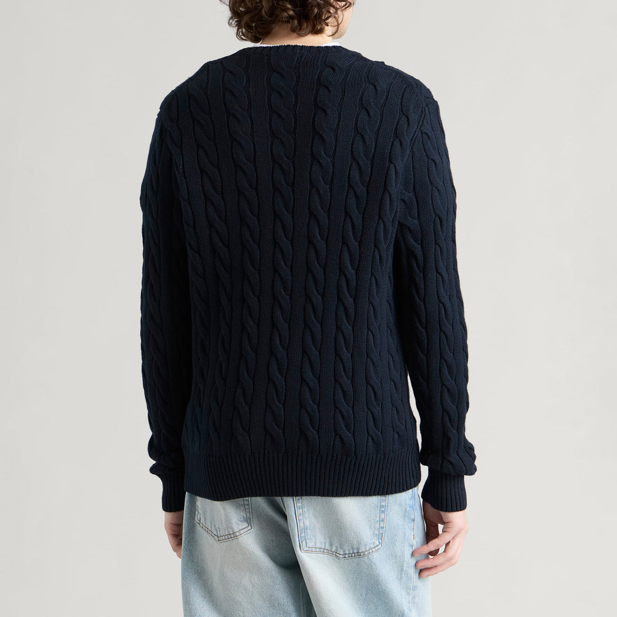 Polo Ralph Lauren Cable Sweater — Hunter Navy/White — back styled view