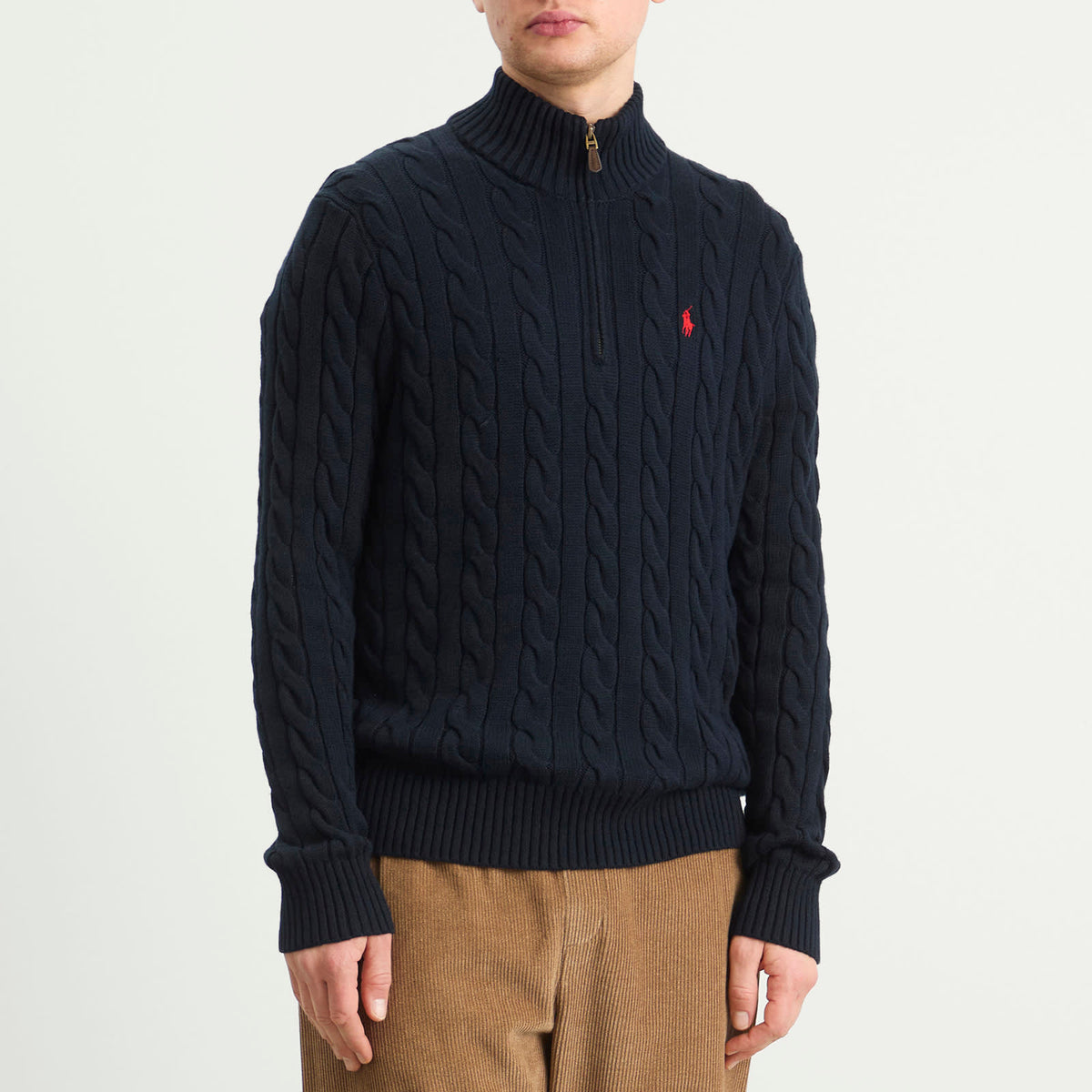 Polo Ralph Lauren Cable Half-Zip Sweater — Hunter Navy — styled view