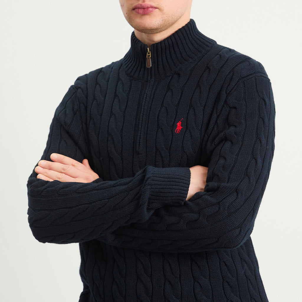 Polo Ralph Lauren Cable Half-Zip Sweater — Hunter Navy — styled view