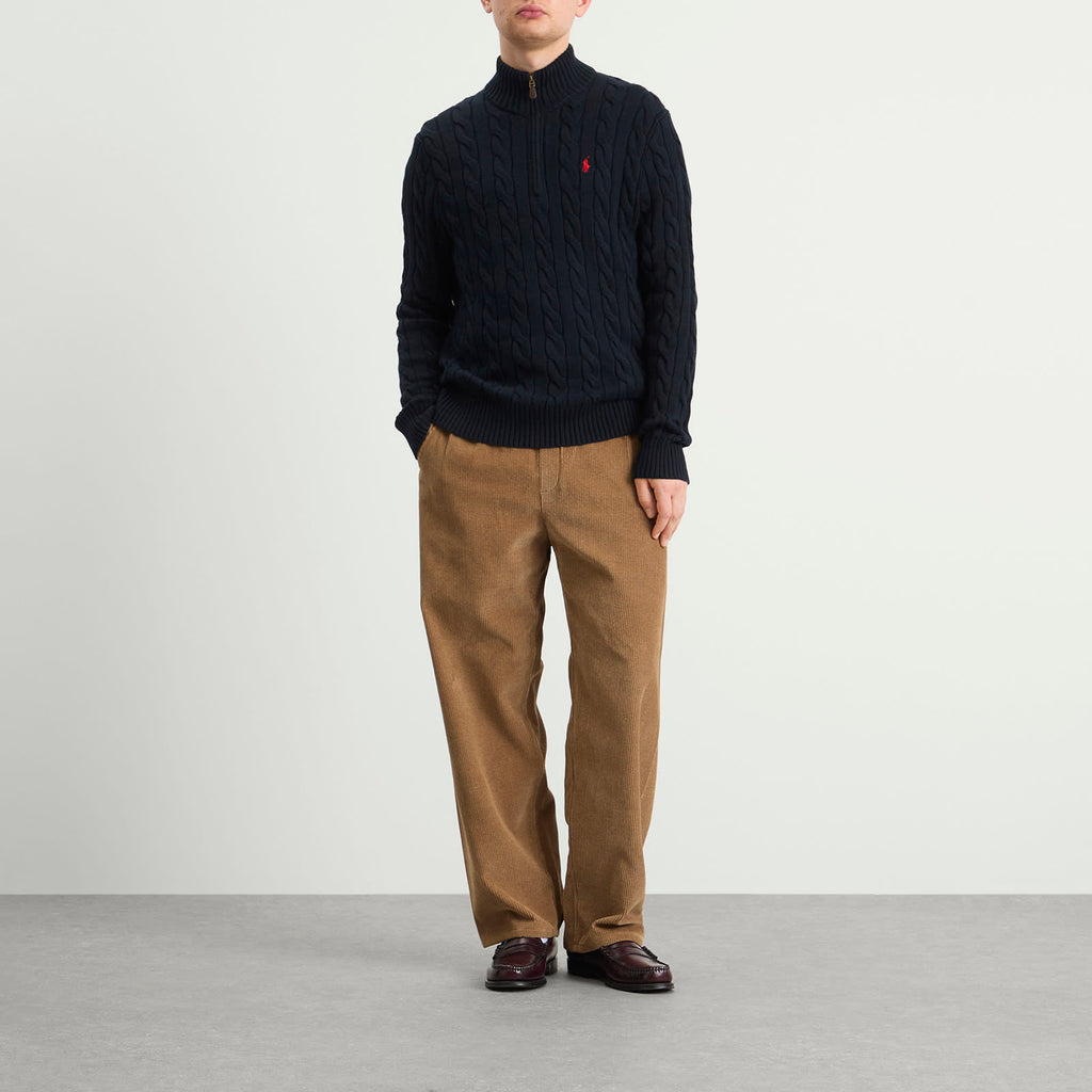 Polo Ralph Lauren Cable Half-Zip Sweater — Hunter Navy — styled view