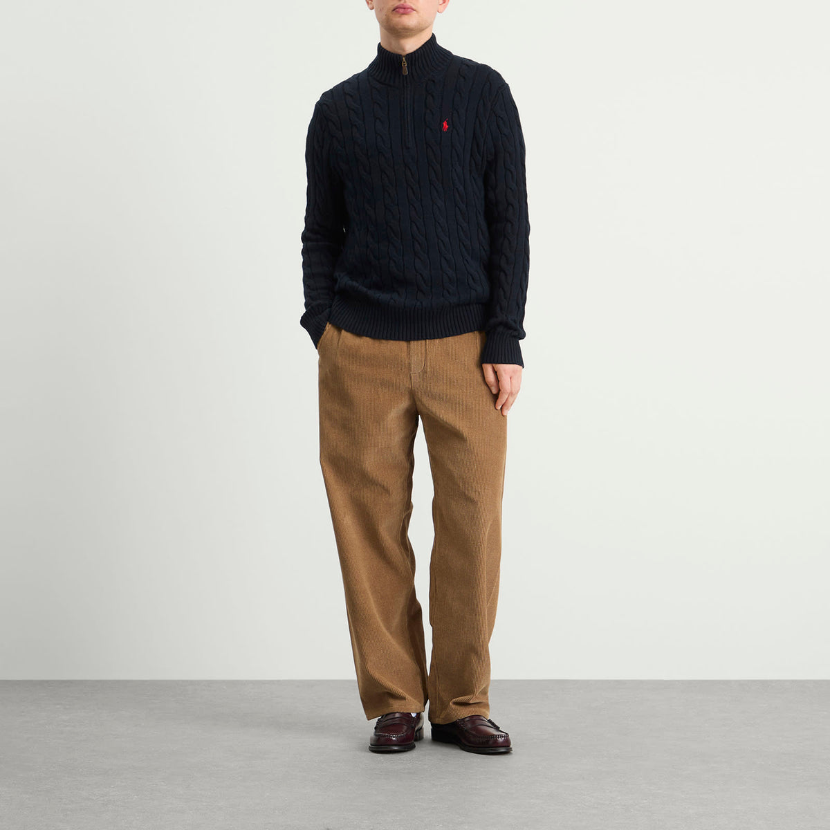 Polo Ralph Lauren Cable Half-Zip Sweater — Hunter Navy — styled view