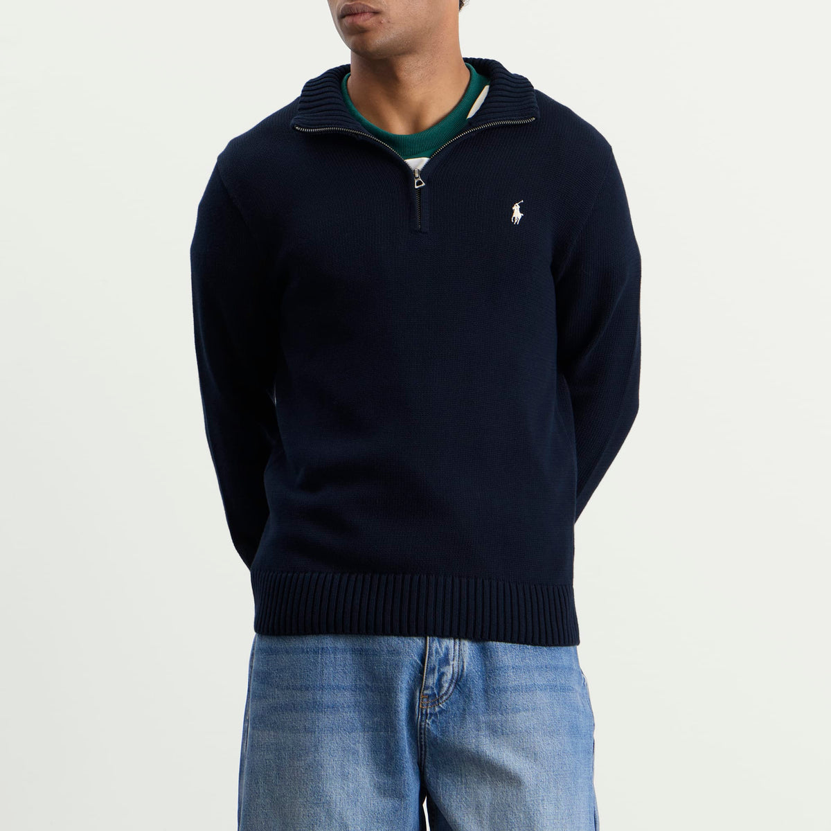 Polo Ralph Lauren Half Zip Sweater — Hunter Navy — styled view