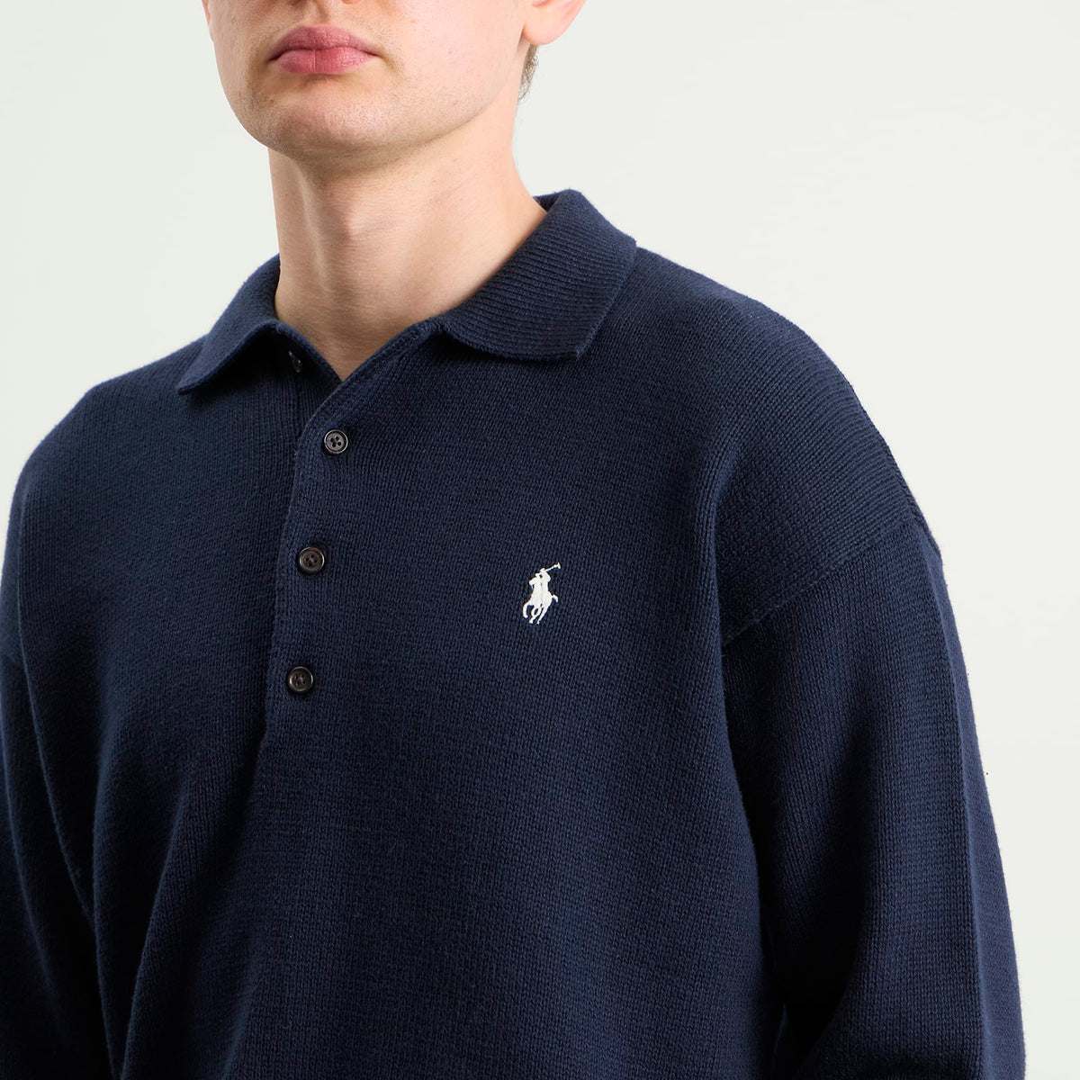 Polo Ralph Lauren American Flag Knit Polo Sweater — Navy Combo — design detail