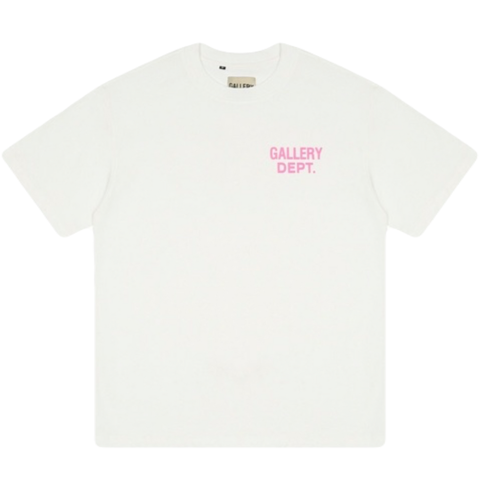 GALLERY DEPT WHITE- PINK LOGO TEE