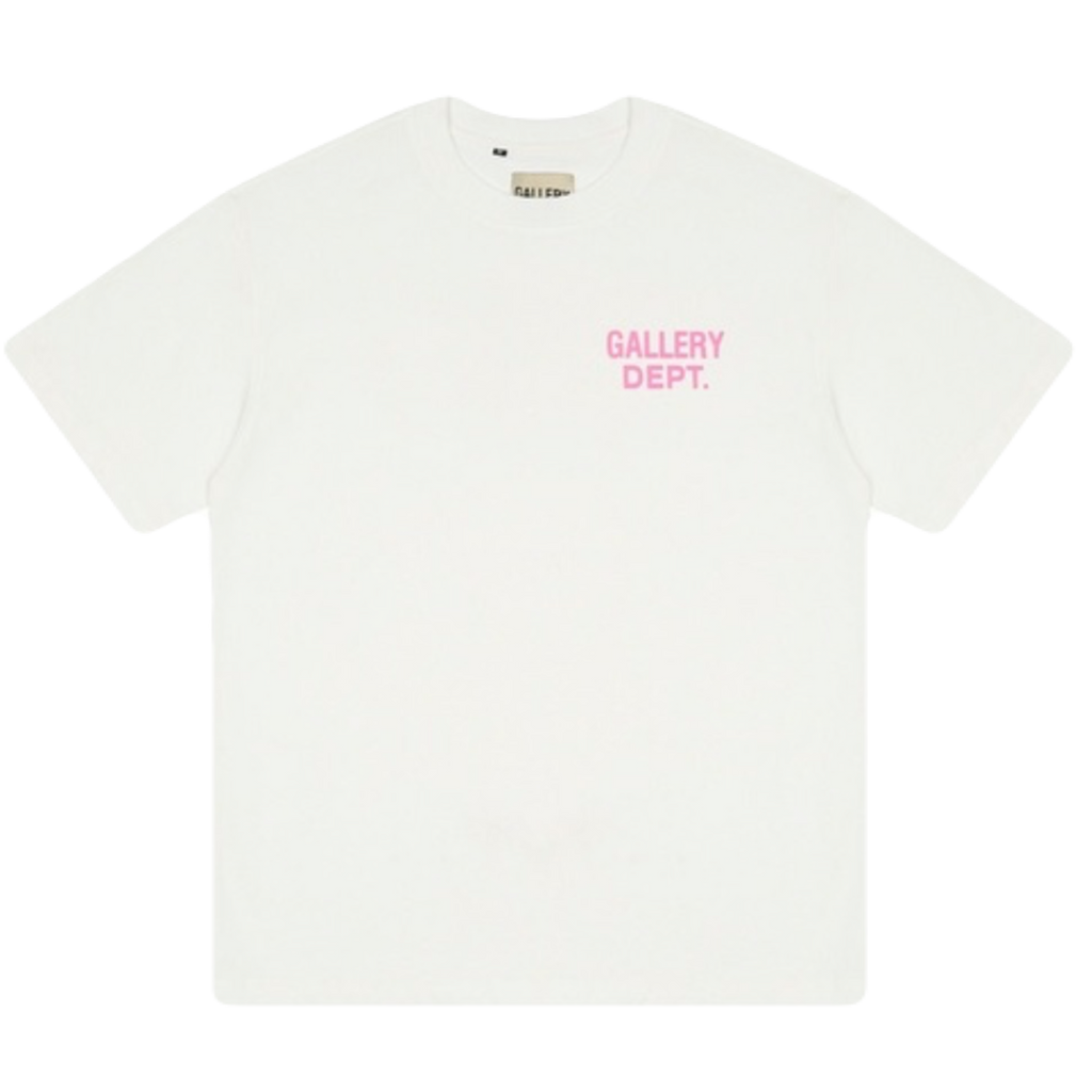 GALLERY DEPT WHITE- PINK LOGO TEE