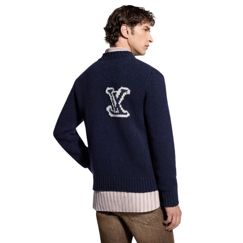 Louis Vuitton LV Intarsia Crewneck — Purple Indigo — back model detail