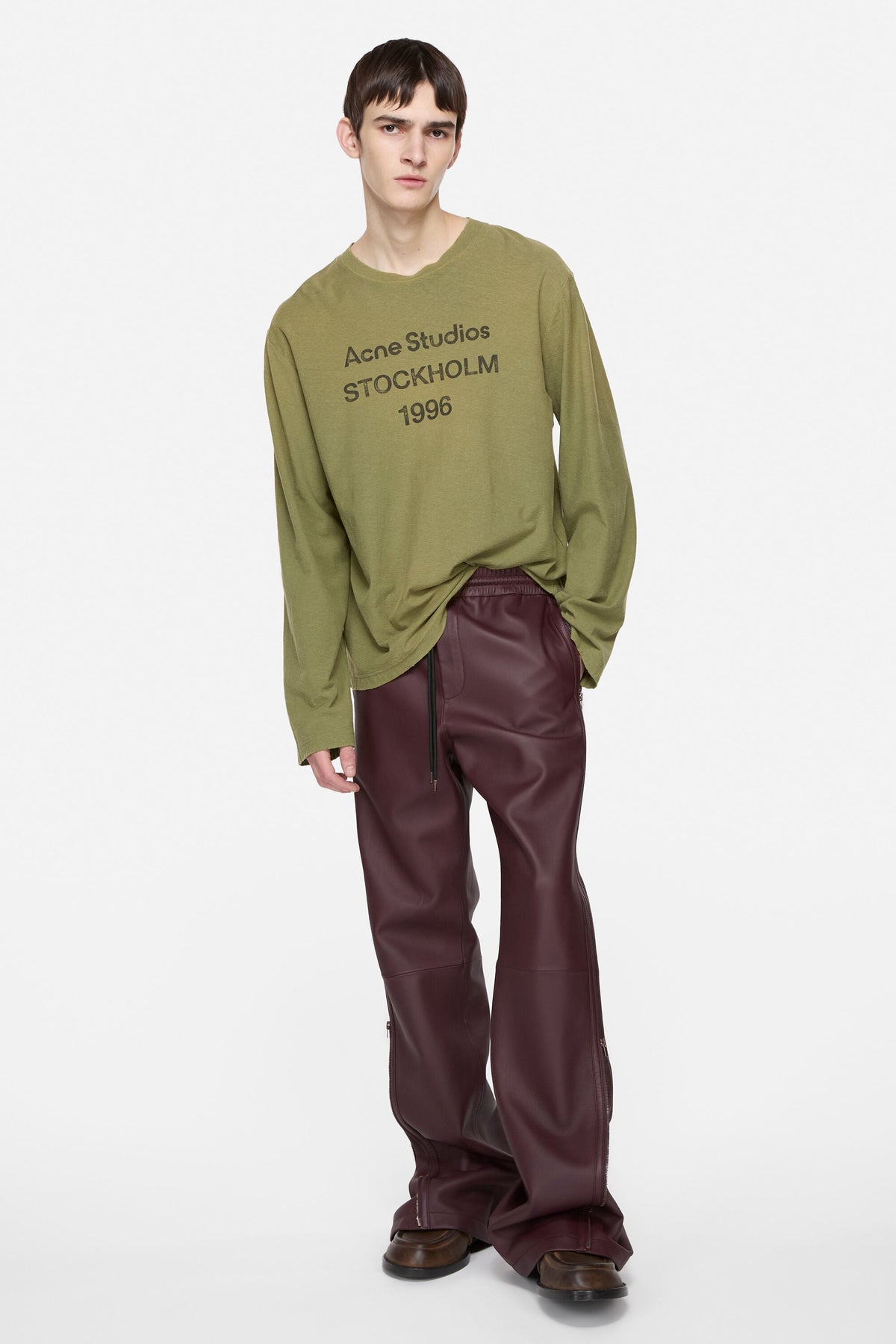 ACNE STUDIOS STOCKHOLM 1996 LONG-SLEEVE T-SHIRT — OLIVE GREEN — styled view