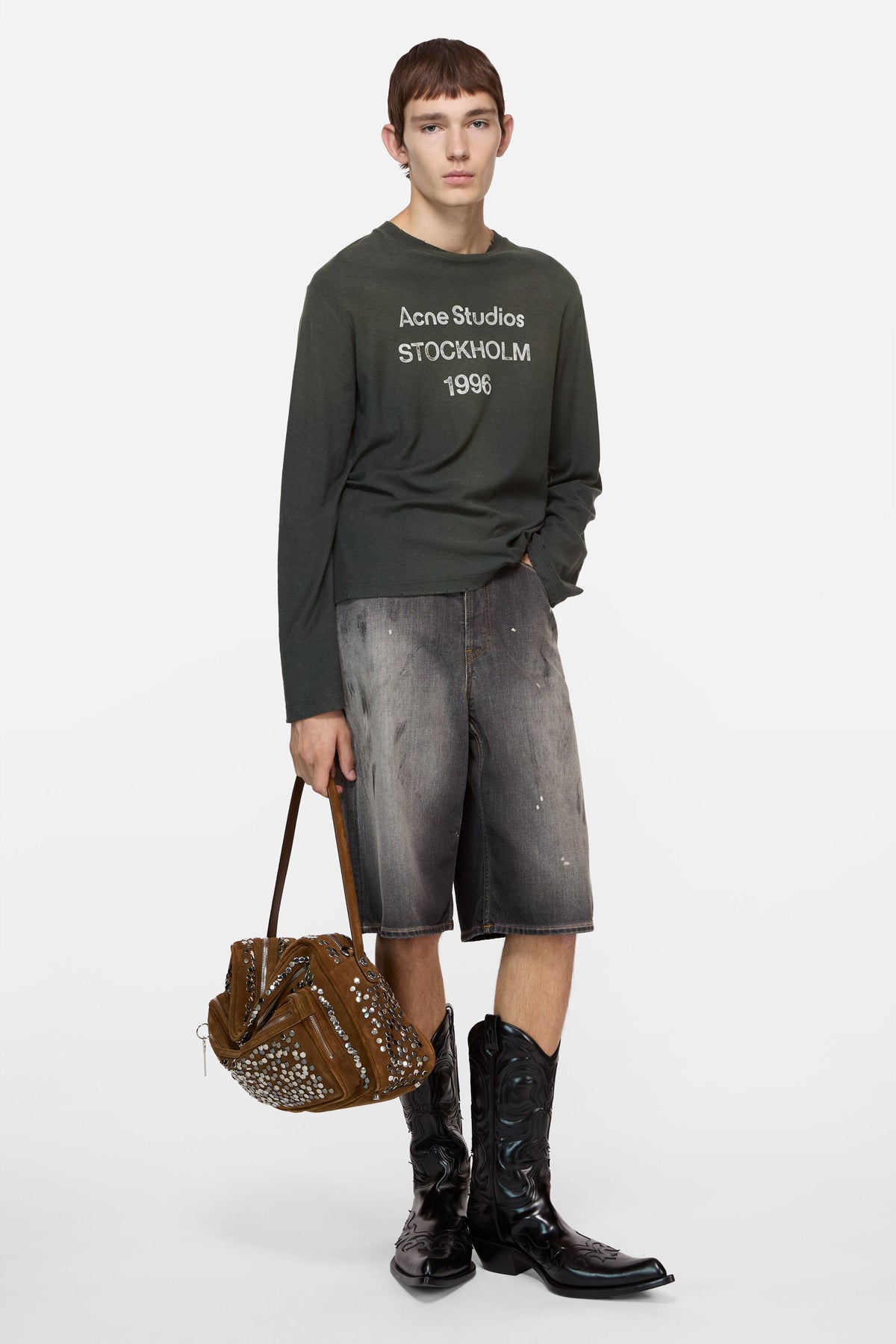 ACNE STUDIOS STOCKHOLM 1996 LONG-SLEEVE T-SHIRT — FADED BLACK — styled view